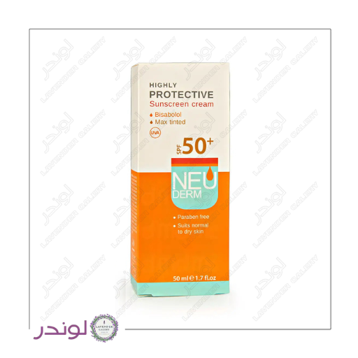 Neuderm Highly Protective Sunscreen Cream SPF50 کرم ضد آفتاب رنگ بژ نئودرم SPF50 برای پوست خشک